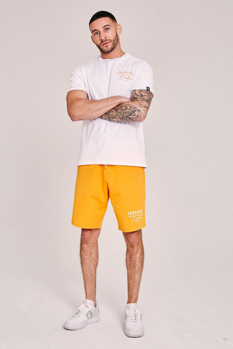 Men's Luxury 570s T-Shirt & Shorts Twin Set - White/Orange