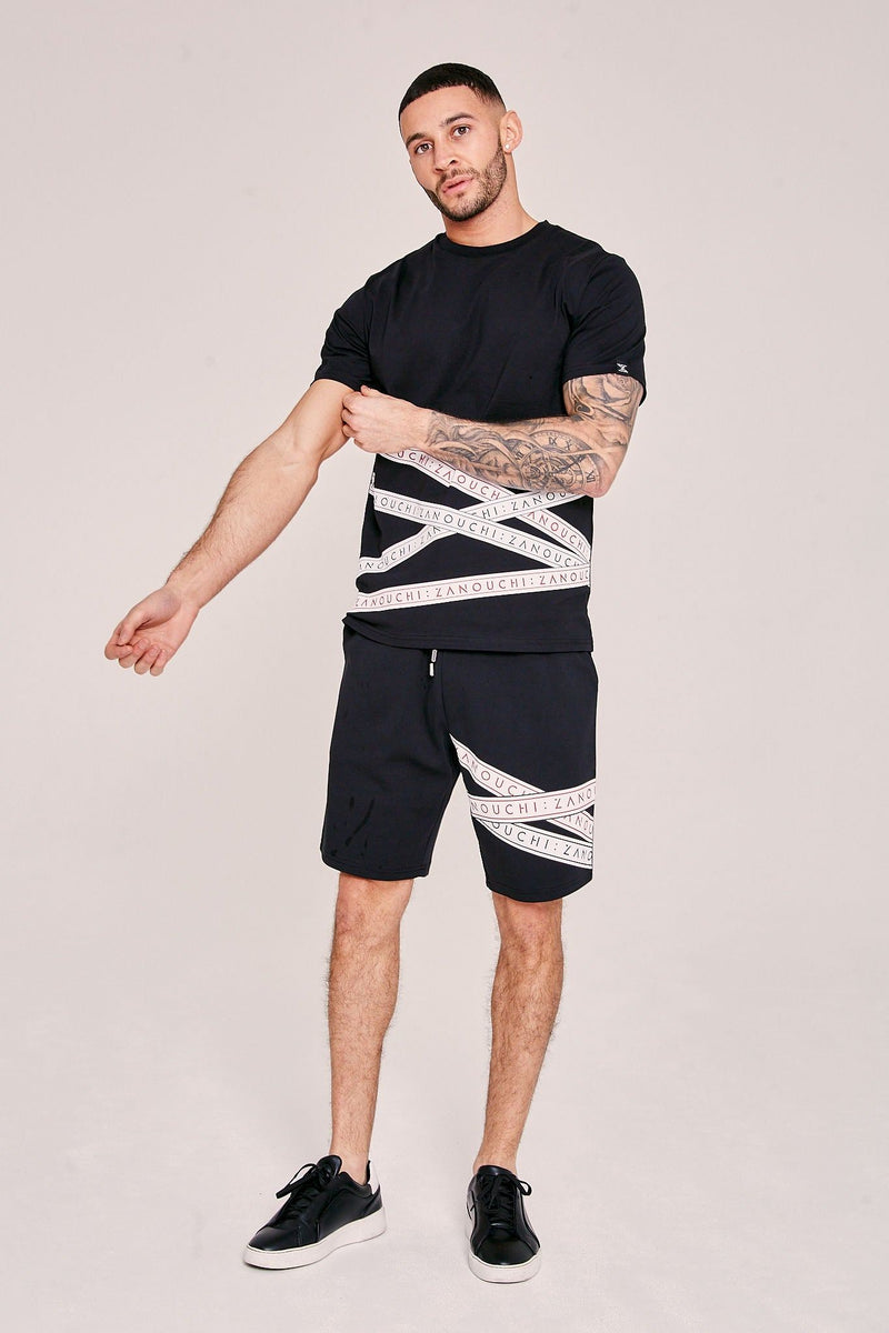 Men's Tape T-Shirt & Shorts Twin Set - Black