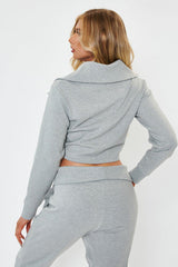 Cropped Funnel Neck Sweat - Grey