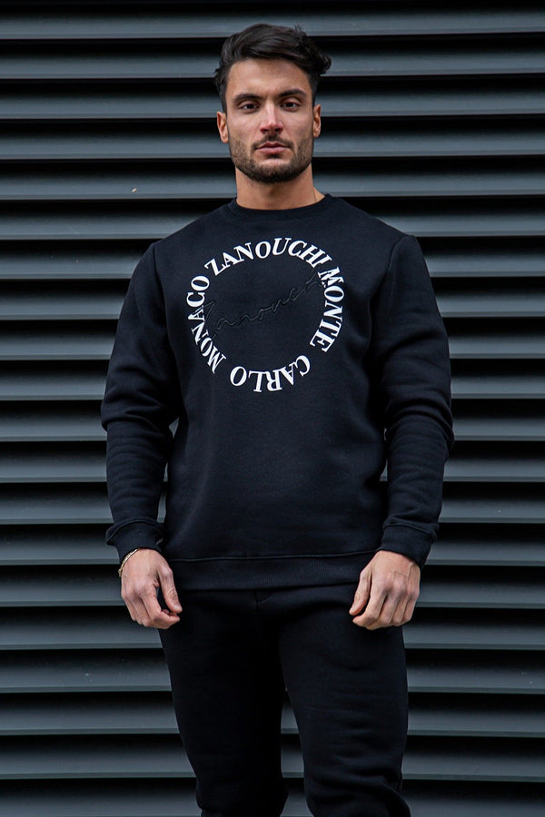 Men's Sweatshirt - Round Logo - Black - Monaco Ready | Zanouchi