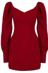 Mimi Puff Sleeve Skater Dress - Red