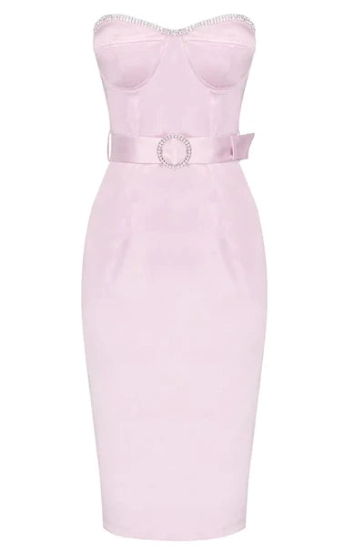 Lilly Midi Bandeau Belted Dress - Pink